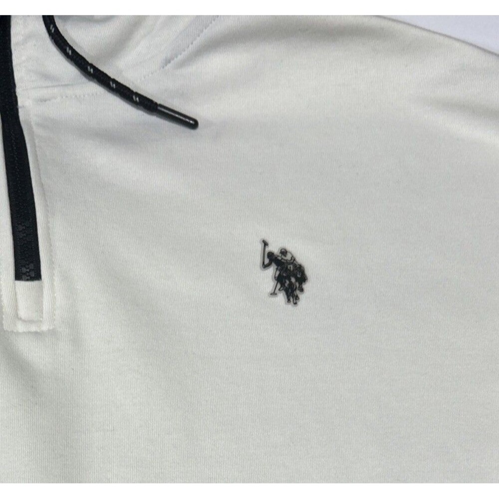 US Polo Assn Men's Large Off-White 1/4 Zip Hoodie Pullover Sweatshirt Pony - Picture 2 of 6
